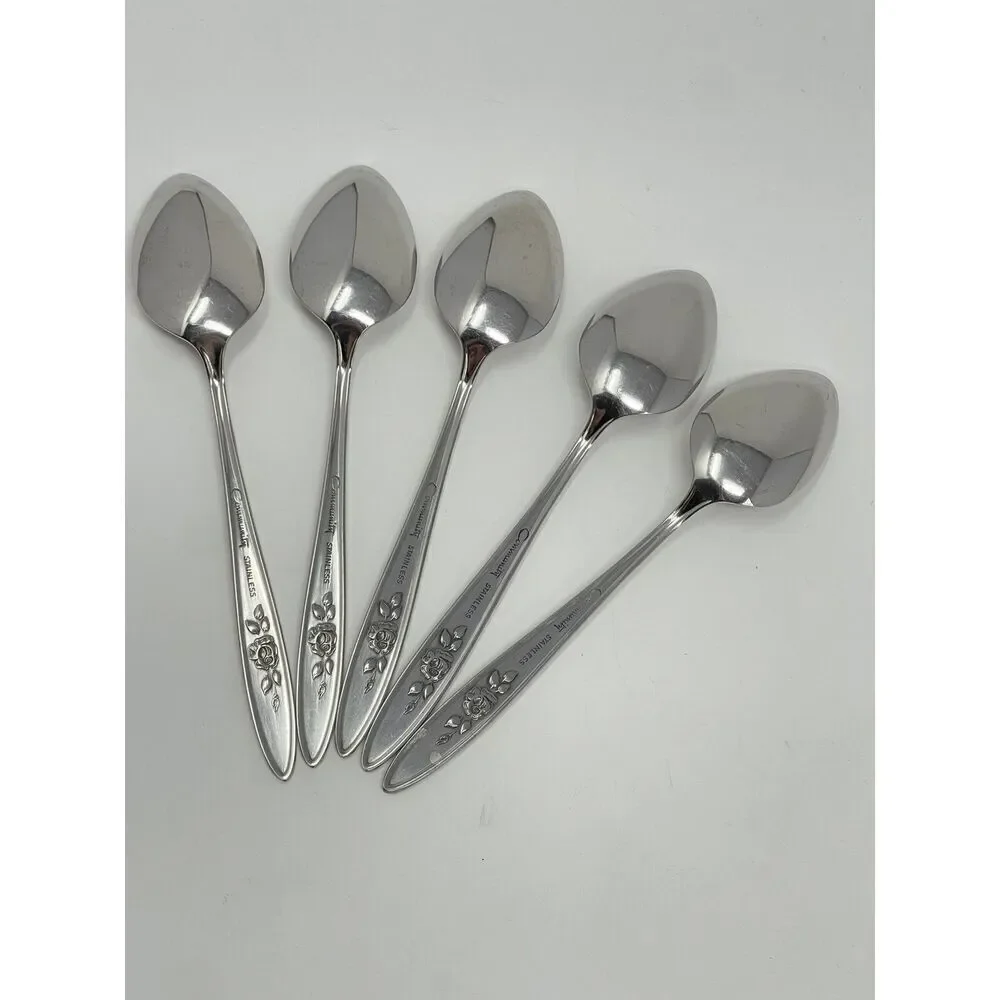 Vintage Oneida Community ROSE SHADOW Stainless Dinner Tea Spoons 6.25